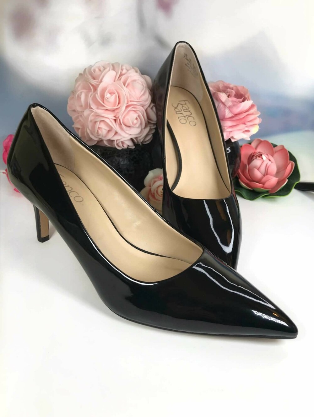Franco Sarto Tudor Black Patent Pumps Pointed Toe 2.5” Heels Size 7.5 *BNWOB